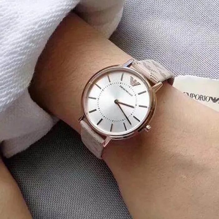 Emporio Armani Gianni T Bar Quartz Silver Dial Beige Leather Strap Watch For Women - AR80007 - Image 7